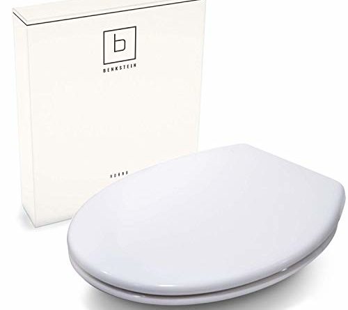Benkstein® Premium Toilettendeckel Oval Klodeckel mit Quick-Release-Funktion und Softclose Absenkautomatik. Antibakterielle Klobrille aus Duroplast und rostfreiem Edelstahl abnehmbar.(Klassisch)