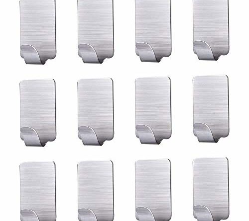 Haken Edelstahl Selbstklebend, Karrong Handtuchhaken Kleiderhaken Wandhaken Klebehaken Edelstahl Selbstklebend Ohne Bohren Wasserfest, für Decke Bad Küche Badezimmer, 12 Stücke