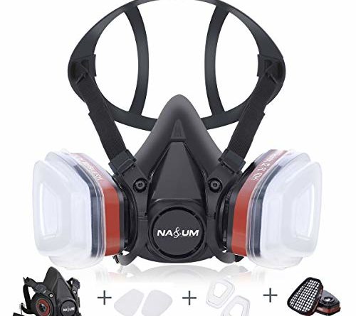Atemschutzmaske NASUM Schutz Halbmaske für Farbspritz, Staub, Chemikalien, Schutz Geruchsminderung für Sprüh-, Sanierungs-,Lackier- und Schleifarbeiten (Schwarz)