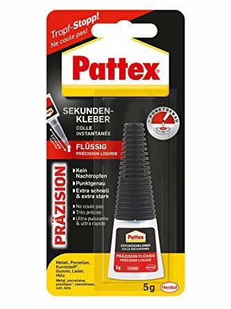 Pattex Sekundenkleber Präzision, Superkleber für punktgenaues Kleben ohne Nachtropfen, schnelltrocknender & spülmaschinenfester Flüssigkleber, 1 x 5g