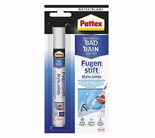 Pattex Perfektes Bad Fugenstift, Fugenweiß zur einfachen und präzisen Anwendung, Marker mit hoher Deckkraft, Fugenstift in weiß tönt zementäre Fugen ein, 1 x 7ml
