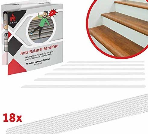 18x gummierte, transparente Anti-Rutsch Streifen für rutschige Treppen und Stufen – selbstklebend & leicht anzubringen – Ein Rutschschutz für ein sicheres Zuhause