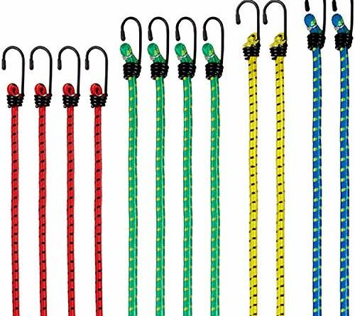 PRETEX 12er-Set Universal-Gepäckspanner mit Haken, in 4 Längen, Mehrfarbig, extra stark – Spanngurte, Spanngummi, Expander (Mehrfarbig)