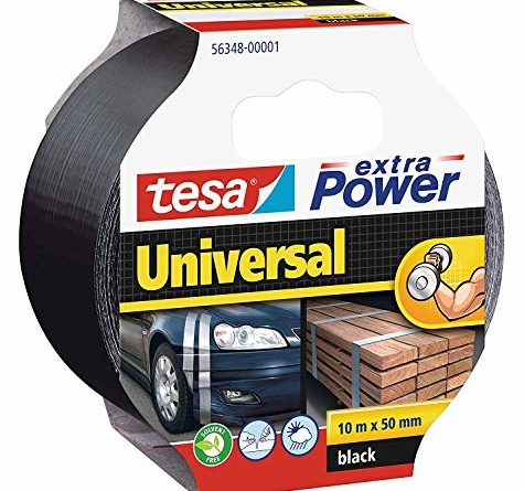 tesa Extra Power Universal Gewebeband (Wetterfestes Reparaturband, 10 m x 50 mm), schwarz, 932575