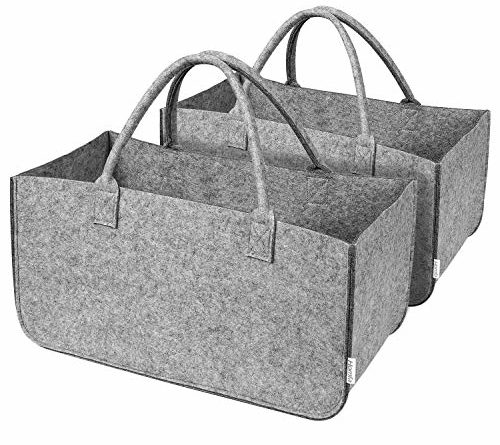 Homfa 2 Stück Filztaschen für Kaminholz Einkaufstasche Filzkorb Holzkorb Kaminholztasche Einkaufskorb Zeitungskorb Shopper aus Filz faltbar groß grau 2er Set 49×25,5×25,5cm