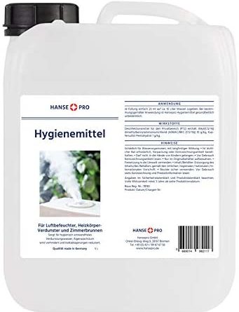 Hansepro Hygienemittel I Konservierungs-Mittel für Luftbefeuchter, Luftreiniger, Luftwäscher, Heizkörper-Verdunster, Zimmerbrunnen I hält Verdunstwasser hygienisch einwandfrei (1 x 5 Liter)