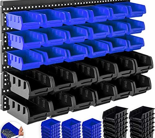 Masko® Stapelboxen Wandregal 32tlg Box Sichtlagerkästen Schüttenregal Steckregal (Schwarz/Blau)