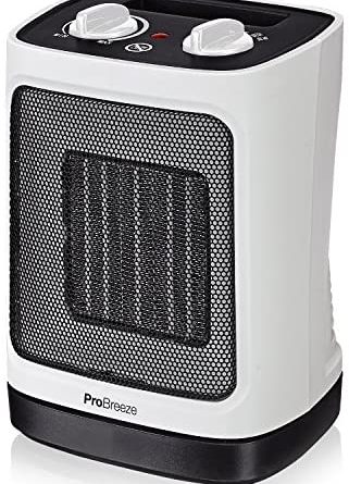 Pro Breeze™ 2000W Mini Keramik Heizlüfter mit automatischer Oszillation, zwei Leistungsstufen, energiesparender Betrieb für Badezimmer, Büro, Wohnbereich – Weiß