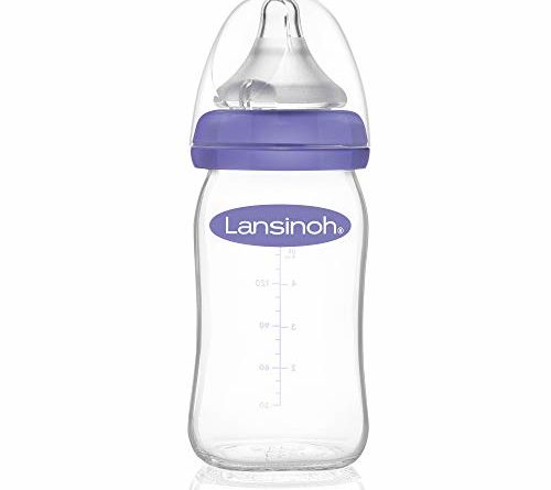 Lansinoh 77140 Glas-Weithalsflasche mit NaturalWave Sauger Gr. S, 160 ml