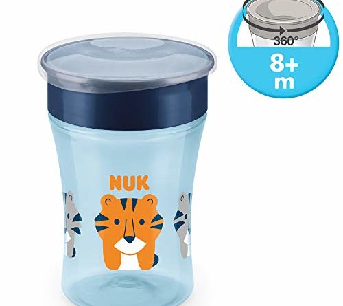 NUK Magic Cup Trinklernbecher, 360° Trinkrand, auslaufsicher abdichtende Silikonscheibe, 8+ Monate, BPA-frei, tiger (blau), 230 ml