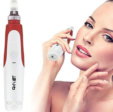 TBPHP dermapen elektrisch Microneedling Pen 0.25mm-2.0mm,microneedling roller,incl. 2x Aufsatz mit 12 Micronadeln, verstellbare Nadellänge und Geschwindigkeit (Rot)