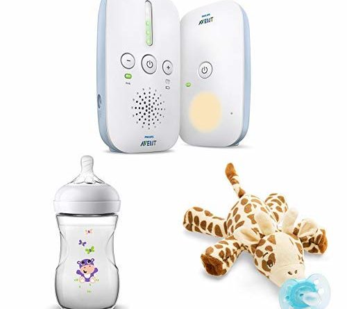 Philips Avent Audio-Babyphone SCD503/26 Geschenk – Set mit Natural Flasche Hippo – Design und Schnullertier Giraffe