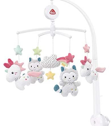 Fehn 057027 Musik-Mobile Aiko & Yuki – Mobile mit sanfter Melodie und flauschigen Figuren – Mit Befestigung – Für Babys von 0-5 Monaten – Größe: Ø 40 cm, Höhe: 65 cm