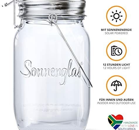 SONNENGLAS Classic 1000ml | Original Solarlampe/Solar-Laterne im Einmachglas aus Südafrika (inkl. USB) | warmweiß | Bekannt aus Pro7 Galileo