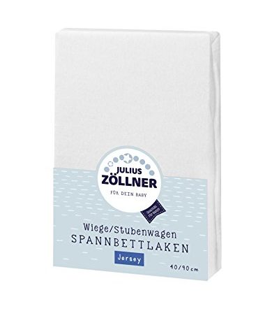 Julius Zöllner 8330013100 Jersey Spannbetttuch für Wiegen 90×40 und Stubenwagen, Farbe: weiß