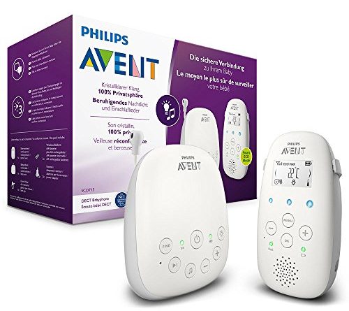 Philips Avent Audio-Babyphone SCD713/26, DECT-Technologie, Eco-Mode, 18 Std. Laufzeit, Gegensprechfunktion, Schlaflieder