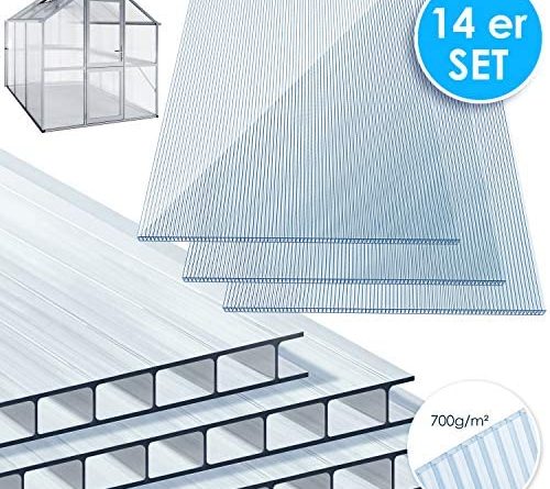 KESSER® 14x Polycarbonat Hohlkammerstegplatten 4mm | 10,25 m² Doppelstegplatte – 1210×605 | Stegplatte Gewächshausplatte | stoßsicheren und UV-beständigen | Für Gewächshaus Gartenbau Carports usw |