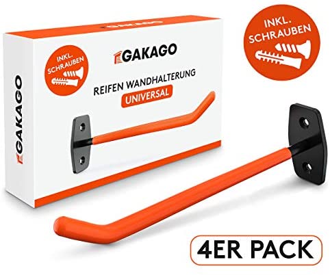 Gakago Reifenhalter Wandhalterung – 4er Felgenhalter Wand Set inkl. Schrauben & Dübel mit Montageanleitung – Extra Lange Reifen Wandhalterung – Halter für Autoreifen & Felgen zum Lagern