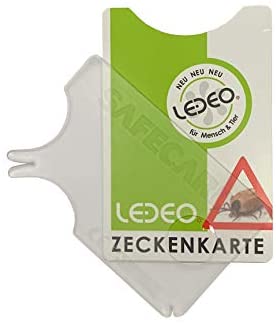 Zeckenkarte mit Lupe, Hülle und Kurzbeschreibung