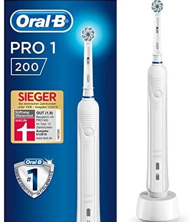 Oral-B PRO 1 200 Elektrische Zahnbürste, für eine sanfte Reinigung bei empfindlichem Zahnfleisch, weiß