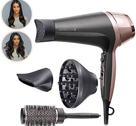 Remington Haartrockner Curl&Straight, 3 Stylingdüsen: konisch geformte & Locken-Stylingdüse, Diffusor & 45mm Rundbürste zum Glätten, Locken & Wellen (2200W, 3 Heiz-& 2 separate Gebläsestufen) D5706