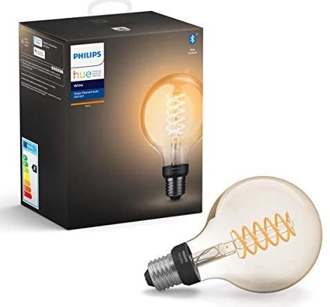 Philips Hue White Filament E27 LED Globe, dimmbar, Vintage Design, warmweißes Licht, steuerbar via App, kompatibel mit Amazon Alexa (Echo, Echo Dot)