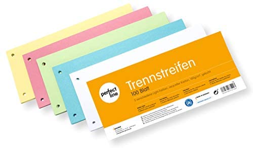 perfect line 100 Stück Papier-Trennstreifen bunt, Register-Trenner in 5 Light-Farben, Trenn-Blätter farbig sortiert, Karten mit 160g/m², bunte Laschen für perfektes Trennen der DIN-A4 Ordner & Akten