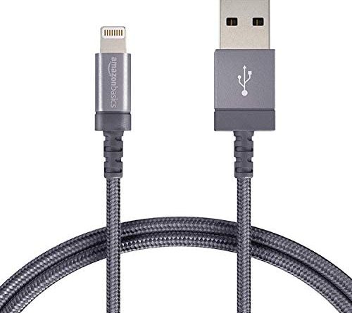 AmazonBasics Verbindungskabel Lightning-auf-USB-A, Nylon, geflochten, 0,9 m, zertifiziert von Apple, Dunkelgrau