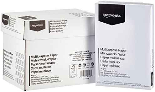 AmazonBasics Druckerpapier, DIN A4, 80 g/m², 5×500 Blatt, Weiß