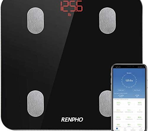 RENPHO Körperfettwaage, Bluetooth Personenwaage mit App, Smart Digitale Waage für Körperfett, BMI, Gewicht, Muskelmasse, Wasser, Protein, Skelettmuskel, Knochengewicht, BMR, Schwarz