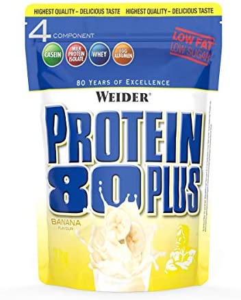 Weider Protein 80 Plus Eiweißpulver, Banane, Low-Carb, Mehrkomponenten Casein Whey Mix für Proteinshakes, 2kg