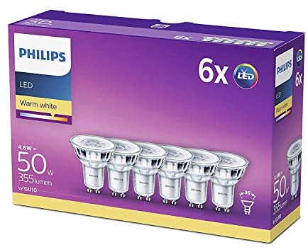 Philips LEDclassic Lampe 4,6 W ersetzt 50W, GU10, warmweiß, 355 Lumen, 6er Pack