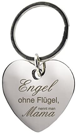 Schlüsselanhänger Herz mit Gravur »Engel ohne Flügel, nennt man Mama« – Geschenk – Mutter – Muttertag – Muttertagsgeschenk oder als Geschenk zu Weihnachten