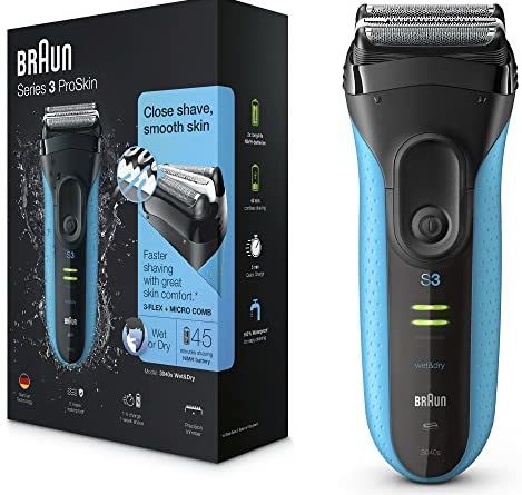 Braun Series 3 ProSkin 3040s Elektrorasierer, mit Präzisionstrimmer, wiederaufladbarer und kabelloser Wet&Dry Rasierer Herren, schwarz/blau