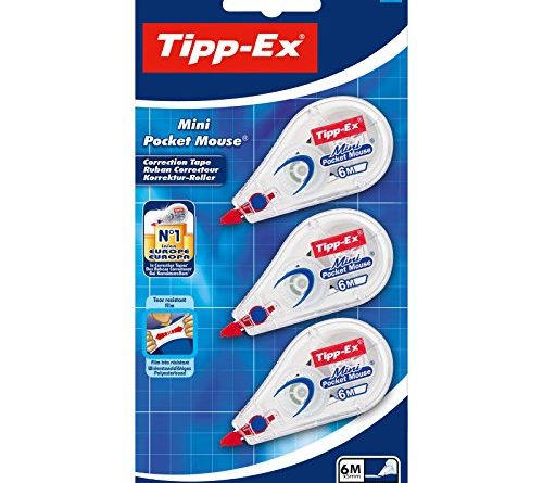 Tipp-Ex Mini Pocket Mouse Korrekturroller – Korrekturband 6m x 5mm – Blister à 3 Stück, Weiß