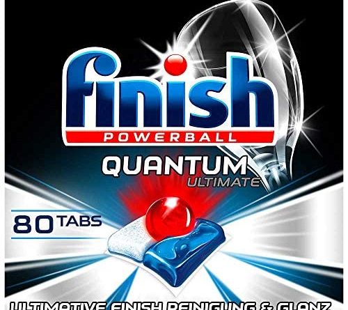 Finish Quantum Ultimate Spülmaschinentabs – Phosphatfreie Geschirrspültabs mit 3-fach Wirkung – Kraftvolle Reinigung, Fettlösekraft und Glanz – Sparpack mit 80 Finish Tabs