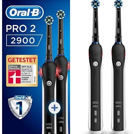 Oral-B PRO 2 2900 Black Edition Elektrische Zahnbürste mit visueller Andruckkontrolle, mit 2. Handstück, schwarz