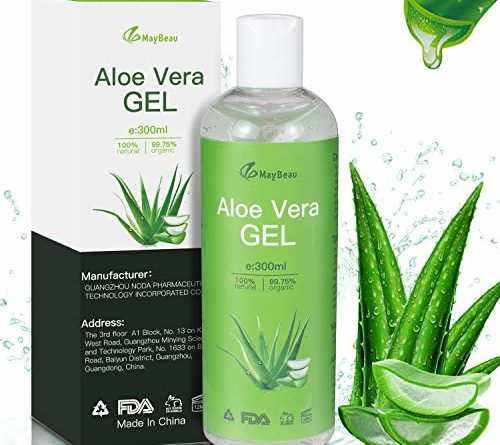 Aloe Vera Gel 300ml MayBeau Bio Aloe Vera Creme für Trockene Strapazierte Haut & Sonnenbrand Natürliche Feuchtigkeitspflege für Gesicht Haare und Körper