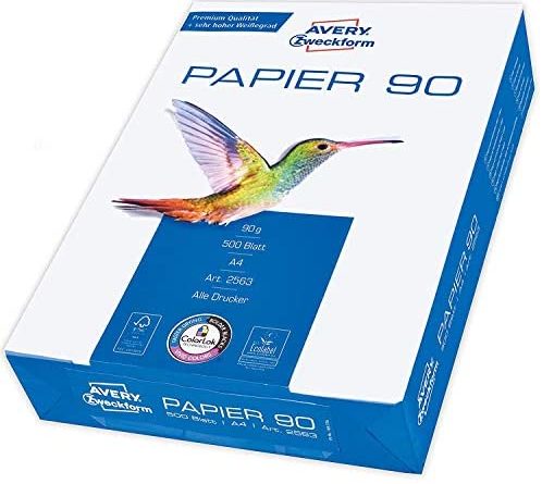 Avery Zweckform 2563 Drucker-/Kopierpapier (500 Blatt, 90 g/m², DIN A4 Papier, hochweiß, für alle Drucker) 1 Pack