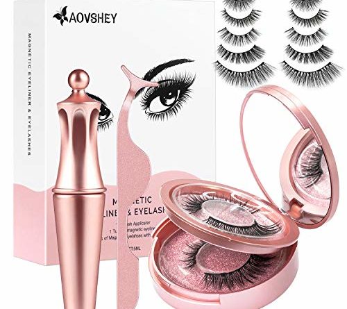 AOVSHEY Magnetische Wimpern Magnetic Eyeliner 5 Magnete Wimpern Mit Wasserdichtem Langlebigem Magnetic Eyeliner Wiederverwendbare Falsche Magnetic Eyelashes 5 Paar