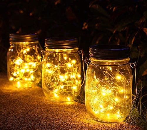 3 Stück Solarlampen fur Garten -30 LED Wetterfest Solar Einmachglas Aussen Lampions, Lichterkette im Glas,Gartendeko Solarleuchten für Weihnachten,Außen Laterne,Hochzeit, Party,Wand, Tisch, Baum.