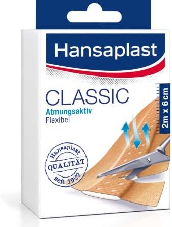 Hansaplast Classic Pflaster 2 m x 6 cm, zuschneidbare Wundpflaster in Meterware mit extra starker Klebkraft, flexible und atmungsaktive Heftpflaster