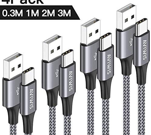 USB Typ C Kabel, AVIWIS [4Pack 0.3M 1M 2M 3M] 3A Nylon USB C Ladekabel und Datenkabel Typ C Schnellladekabel für Samsung Galaxy S10/S9/S8+, Huawei P20/P10/Mate 20, Google Pixel, Sony Xperia XZ