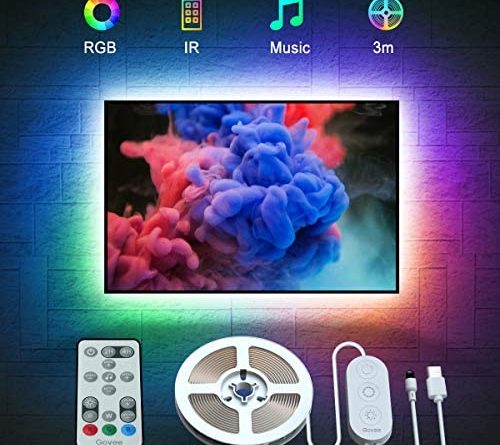 LED TV Hintergrundbeleuchtung, Govee 3M USB LED Strip Lichtband mit Fernbedienung für 46-60 Zoll LED Beleuchtung Fernseher, 32 Farben 7 Szenen-Modi Stimmungsbeleuchtung LED Streifen, MEHRWEG