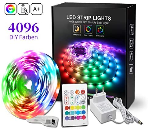 BASON RGB LED Strip, 5m Led Streifen mit 4096 Farben-DIY Flexible LED Leiste, SMD 5050 LED Stripes, LED Band mit Fernbedienung, Farbwechsel für Küche Regalbeleuchtung Weihnachten Zimmer Dekor.