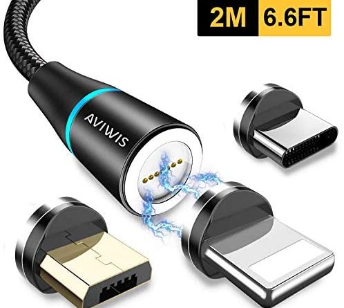 Magnetisches 3 in 1 Multi USB Kabel, AVIWIS 2M Nylon Magnetic USB Ladekabel Datenkabel mit iP Micro USB Typ C Magnet Adapter für Phone 8 7 6, Samsung Galaxy S10 S9, Huawei, Xiaomi, Oneplus