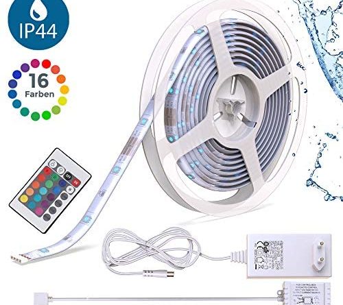 B.K.Licht LED Strip 5m I Lichterkette I Lichtleiste I Silikonbeschichtet I Band I Lichtschlauch mit Farbwechsel I inkl. Fernbedienung I Bunter LED Streifen I Leiste I selbstklebend I IP20/IP44