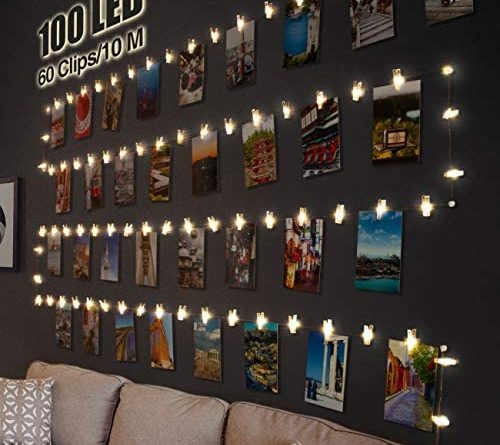 LED Fotoclips Lichterkette für Zimmer Deko, Litogo 10M 100LED Lichterkette mit 60 Klammern für Fotos Lichterkette Wand Batteriebetriebene Lichterkette Bilder für Wohnzimmer, Weihnachten, Hochzeiten