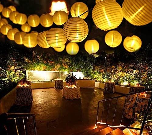 Qedertek Solar Lichterkette Lampion Außen 6 Meter 30 LED Laternen 2 Modi Wasserdicht Solar Beleuchtung für Garten, Hof, Hochzeit, Fest Deko (Warmweiß)