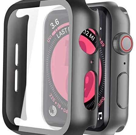 Misxi Schwarz Hard Apple Watch Series 5 / Series 4 Hülle Mit Panzerglas Displayschutz 40mm, 360° Rundum Schutzhülle Ultradünne Schutz Case für iWatch Serie 5 / Serie 4 40mm